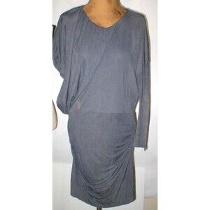 New Womens 10 NWT Betty Blue Dress Designer 46 Italy Dark Gray Drape One Sleeve